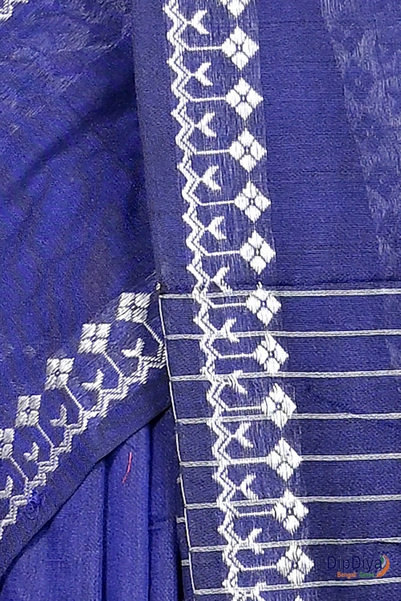 Blue Cotton Blended Pareta Hand Loom Saree (310)